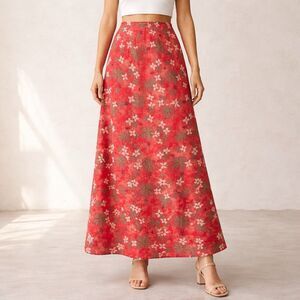 Harve Benard Floral Pink A-Line Maxi Skirt Tie Waist Breathable Summer Sz 8